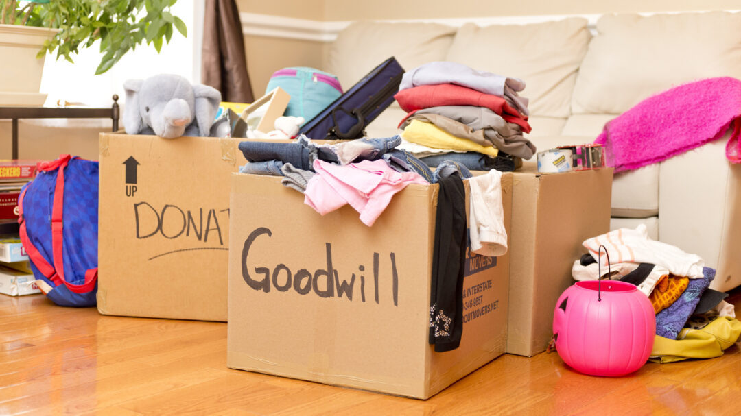 a photo of donation boxes in a living room